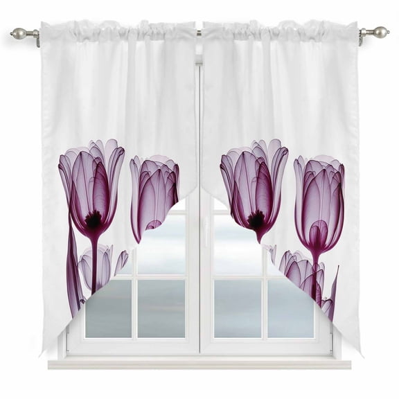 Abstract Purple Swag Valances for Windows 2 Pack and Pink Tulip Ray White Swag Kitchen Curtains 36 Inches Long Rod Pocket Short Window Treatment for Kitchen Bathroom 36"x36"
