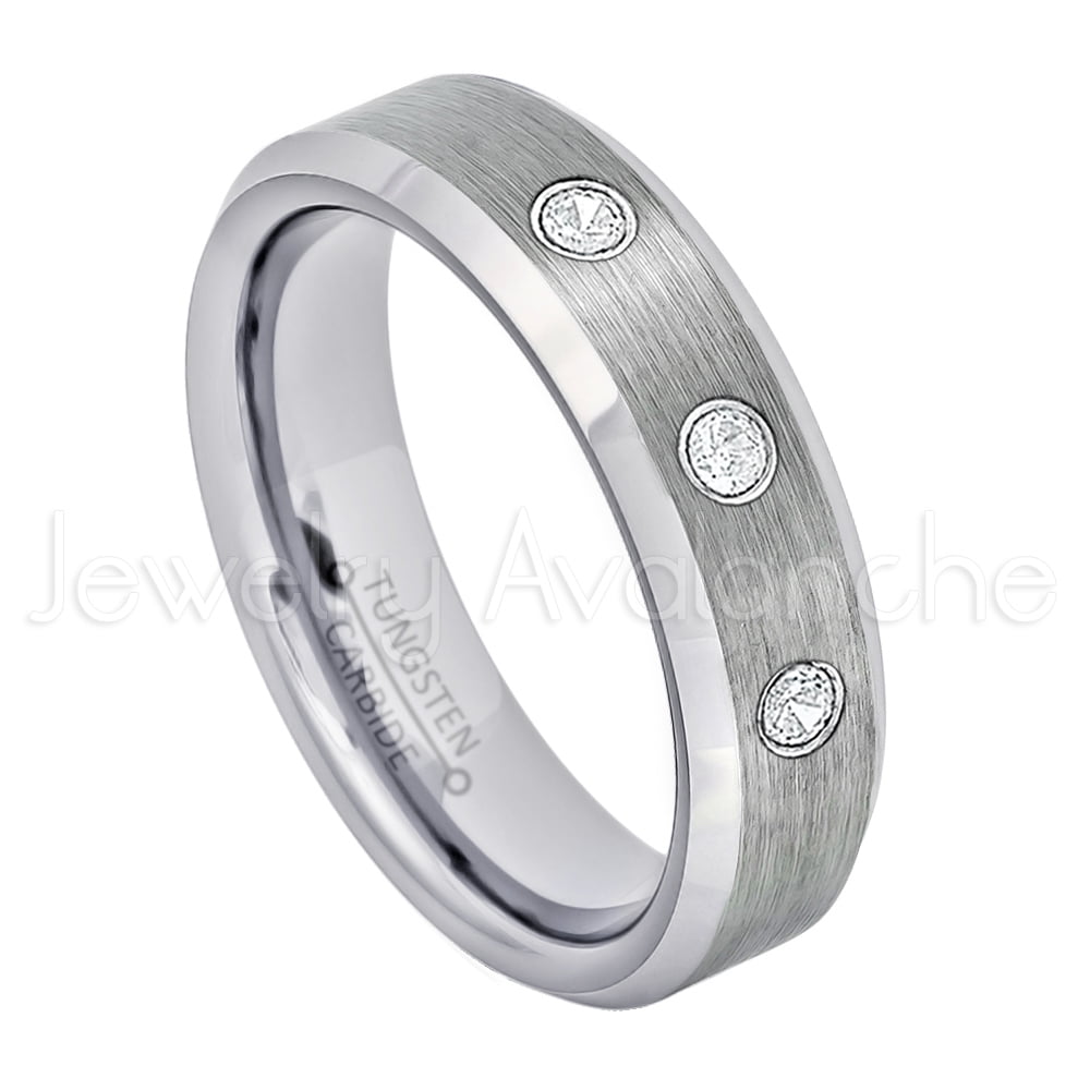 Jewelry Avalanche - 6mm Ladies Beveled Tungsten Ring - 0.21ctw Diamond ...