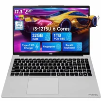 17.3" IPS FHD-Business-Laptop Intel 6 Core i3-1215U 32GB RAM 1TB SSD (Beat i5-1135G7 Up to 4.4GHz) Computer with 65W Type C Fingerprint Backlit Keyboard Wi-Fi 6 Numpad Win 11