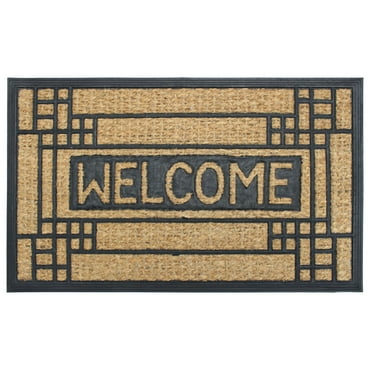 RugSmith Moulded Rubber Coir Welcome Indoor and Outdoor Doormat, 18" x 30"
