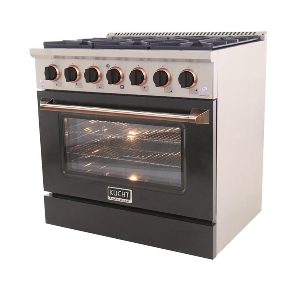 Pemberly Row 36" Stainless Steel Propane Gas Range in Silver/Rose Gold