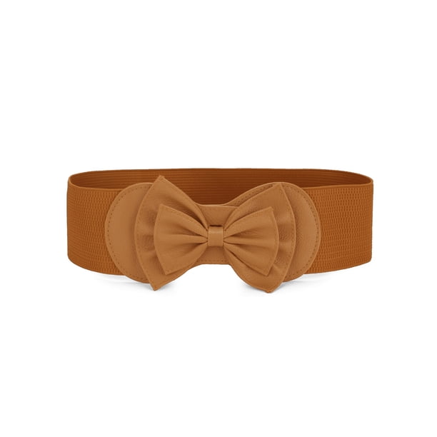 Cinturón elástico con botón de presión y adorno de lazo para mujer INSPIRE CHIC marrón talla única