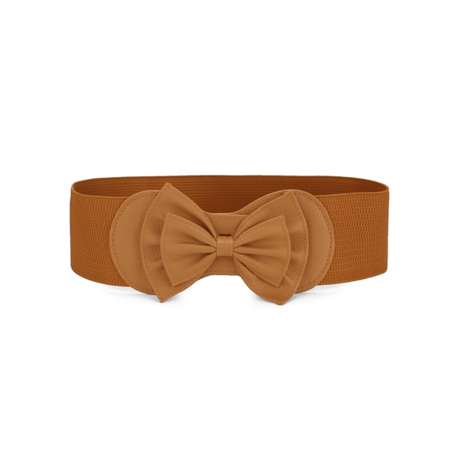 Cinturón elástico con botón de presión y adorno de lazo para mujer INSPIRE CHIC marrón talla única