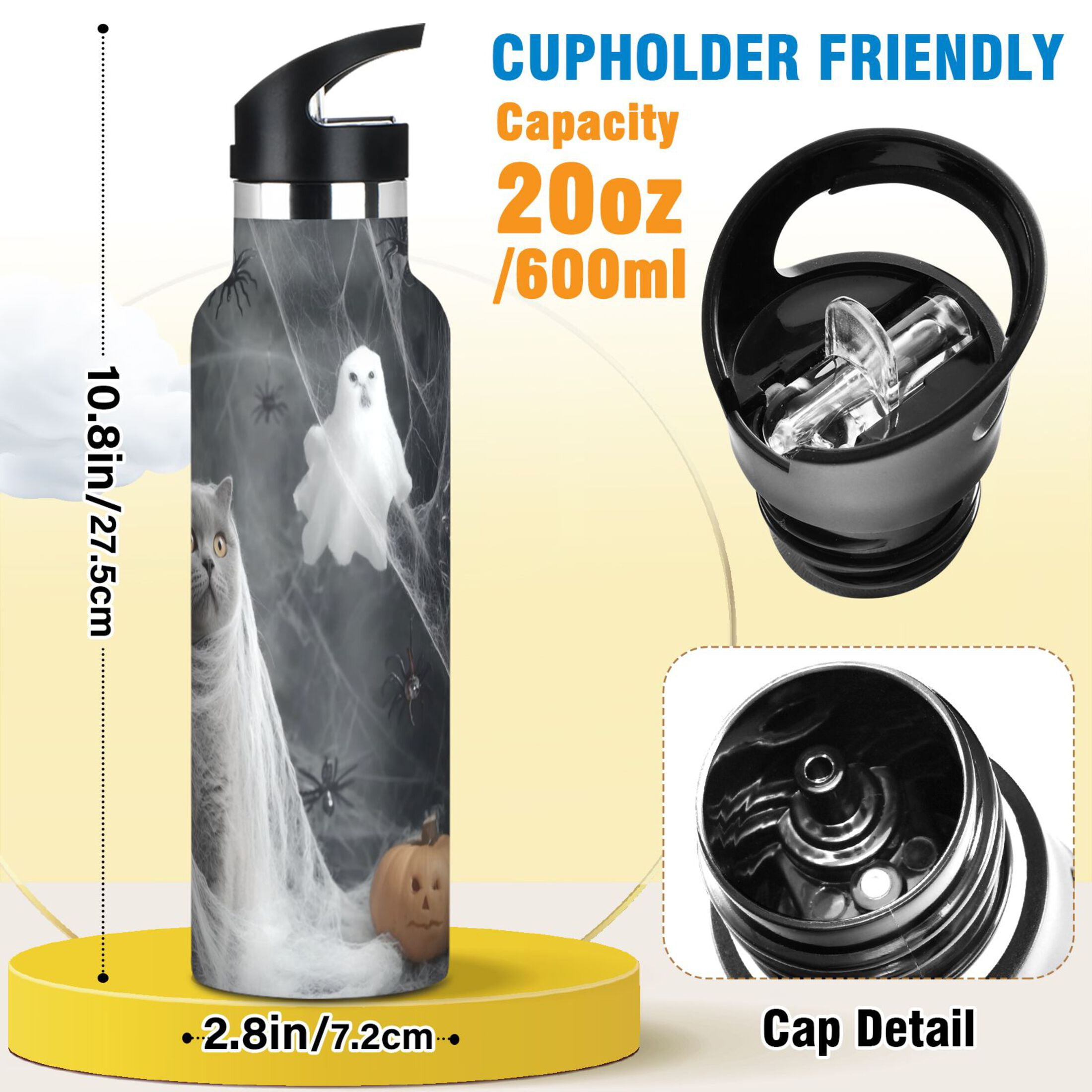 Kids Insulated Stainless Steel Sports Water Bottle 600ml (20oz) Cat Dressed in White Gauze