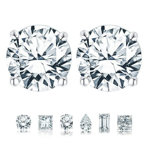 JeenMata 4 Prong 2 Carat Round Shaped Moissanite Solitaire Stud Earrings in 18k White Gold Plating for Women