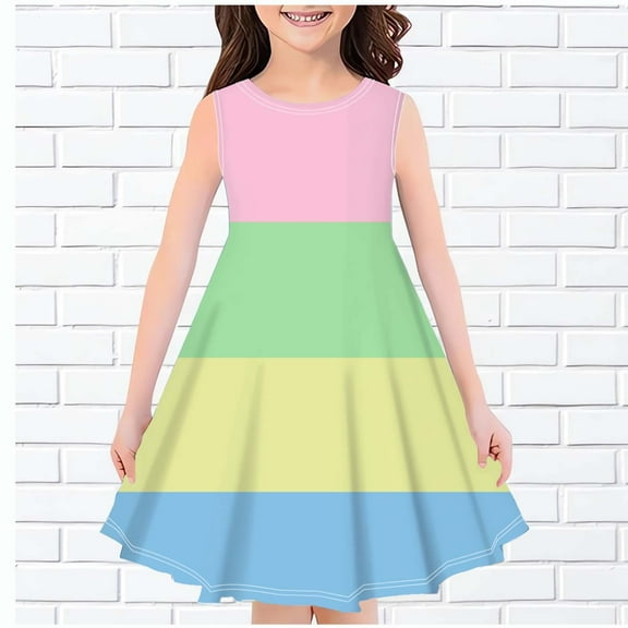 Fashion Girls Summer New Sleeveless Round Neck Printed Dress Fashion Skirt Girls Dresses Summer 2024