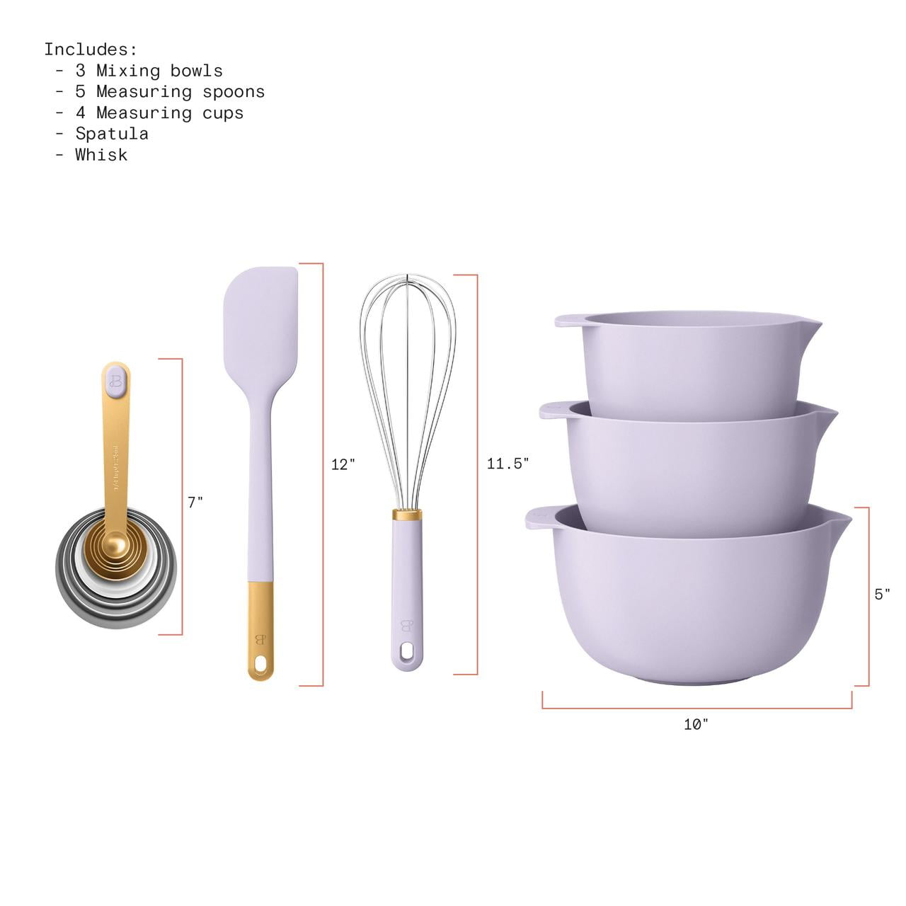 Beautiful 14-Piece Mix & Measure Set, Lavender by Drew Barrymore