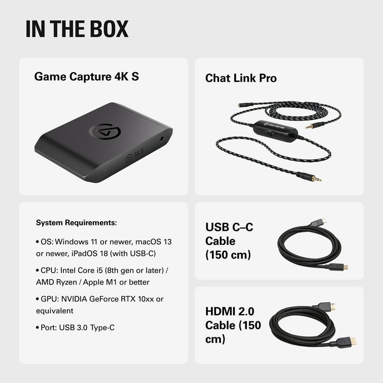 Elgato Game Capture 4K S with Chat Link Pro – 4K60, 1440p120