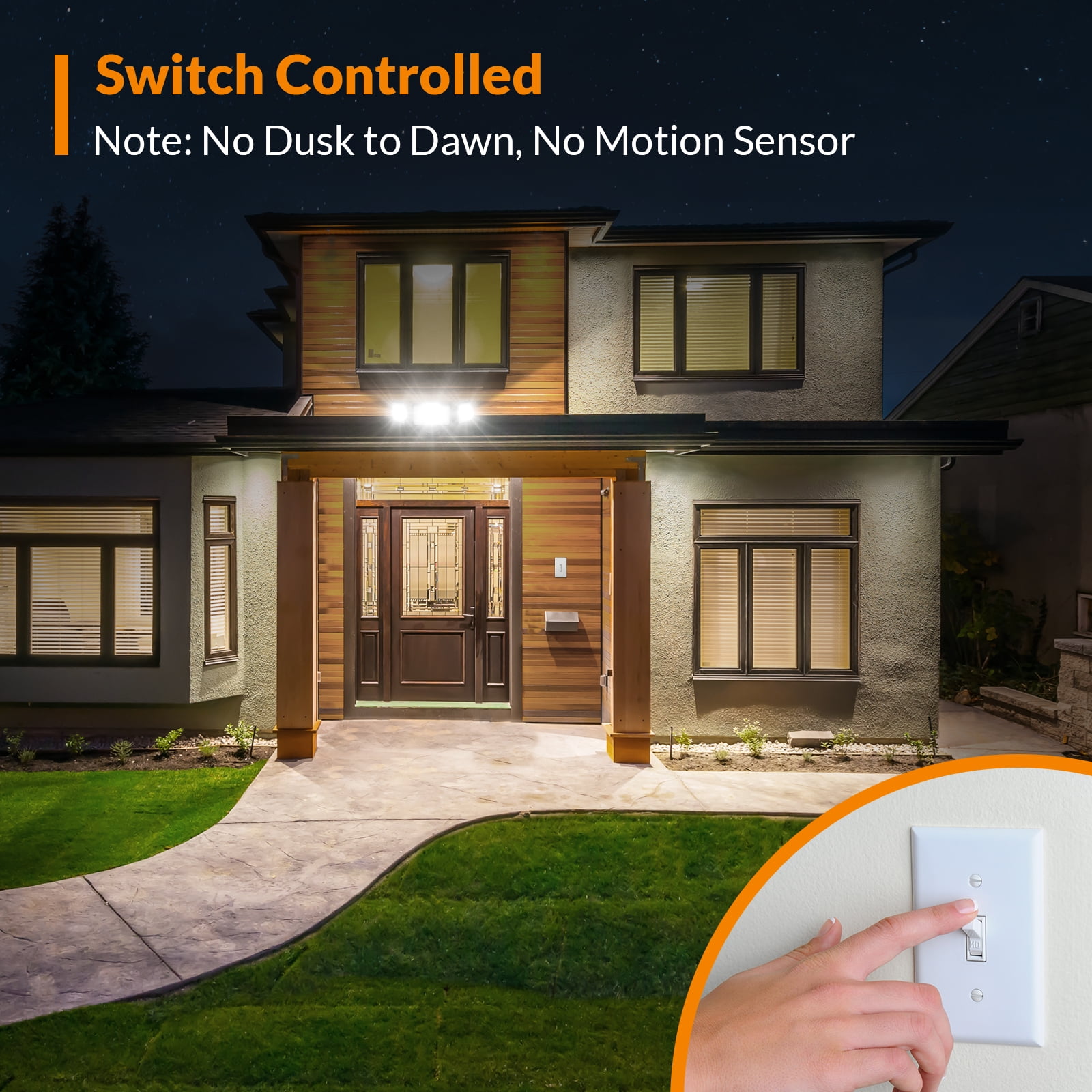 LEPOWER 4200 Lumen LED Flood Light Outdoor, 42W, Switch Controlled, 3 Heads, 5000 K, Black