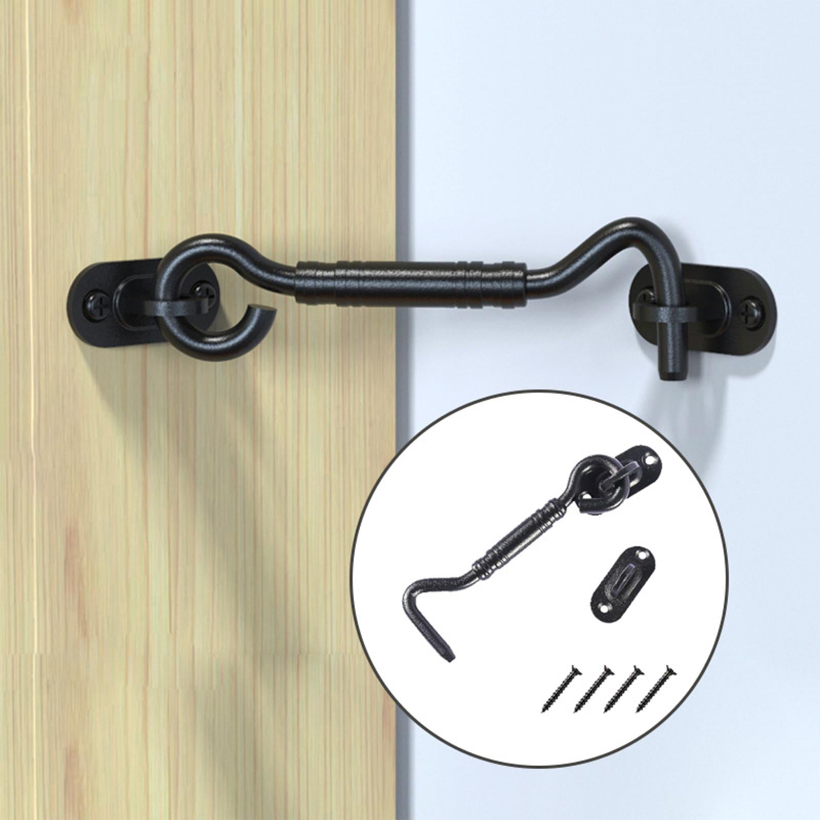 4'' Hook and Eye Latch Stainless Steel Heavy Duty Barn Door Lock with  Screws for Bedroom Gate Bathroom Garage , Black 