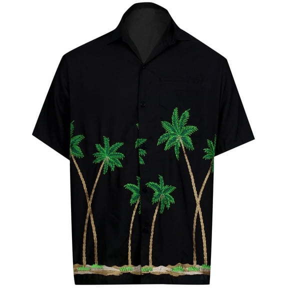 HAPPY BAY Men's Beach Cruise Holidays Shirts Casual Button Down Shirts For Men Summer Vacation Aloha Tops Hawaiian Shirt XS Natural Black_AE7