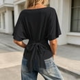 thumbnail image 4 of cocolona Womens Summer Trendy Crop Tops Crew Neck Ruffle 3/4 Sleeve Back-Strapped Shirts Dressy Casual Solid Color Blouses, 4 of 4