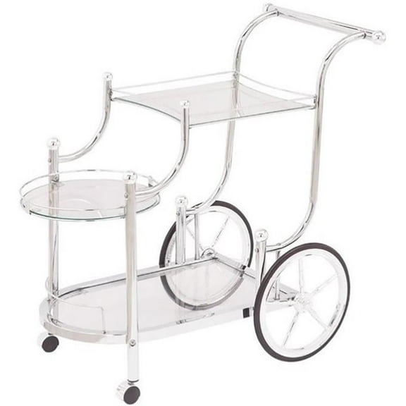 Bowery Hill Glass Top Serving Cart with Finials in Chrome