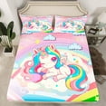 thumbnail image 2 of Homewish Colorful Cute Unicorn Twin Sheet Sets,Kawaii Rainbow Stars Pattern Twin Fitted Sheet, Magic Animal Flat Sheet For Girls Teens,Super Cozy Room Decor,3 Pieces, 2 of 7