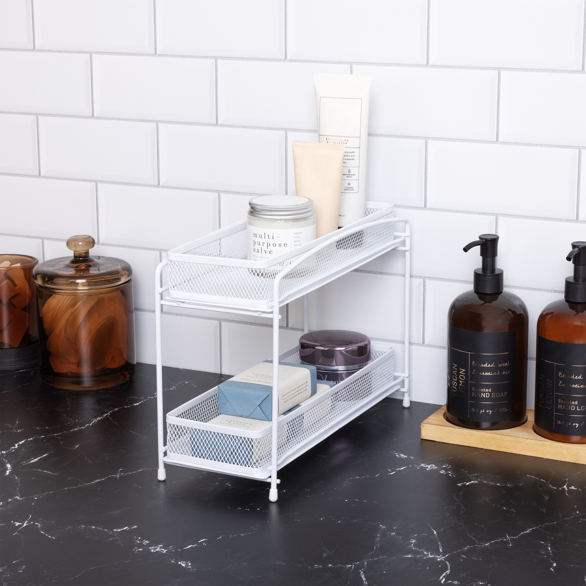 Mainstays 2-Tier Pull-Out Spice Organizer Rack, White photo 6