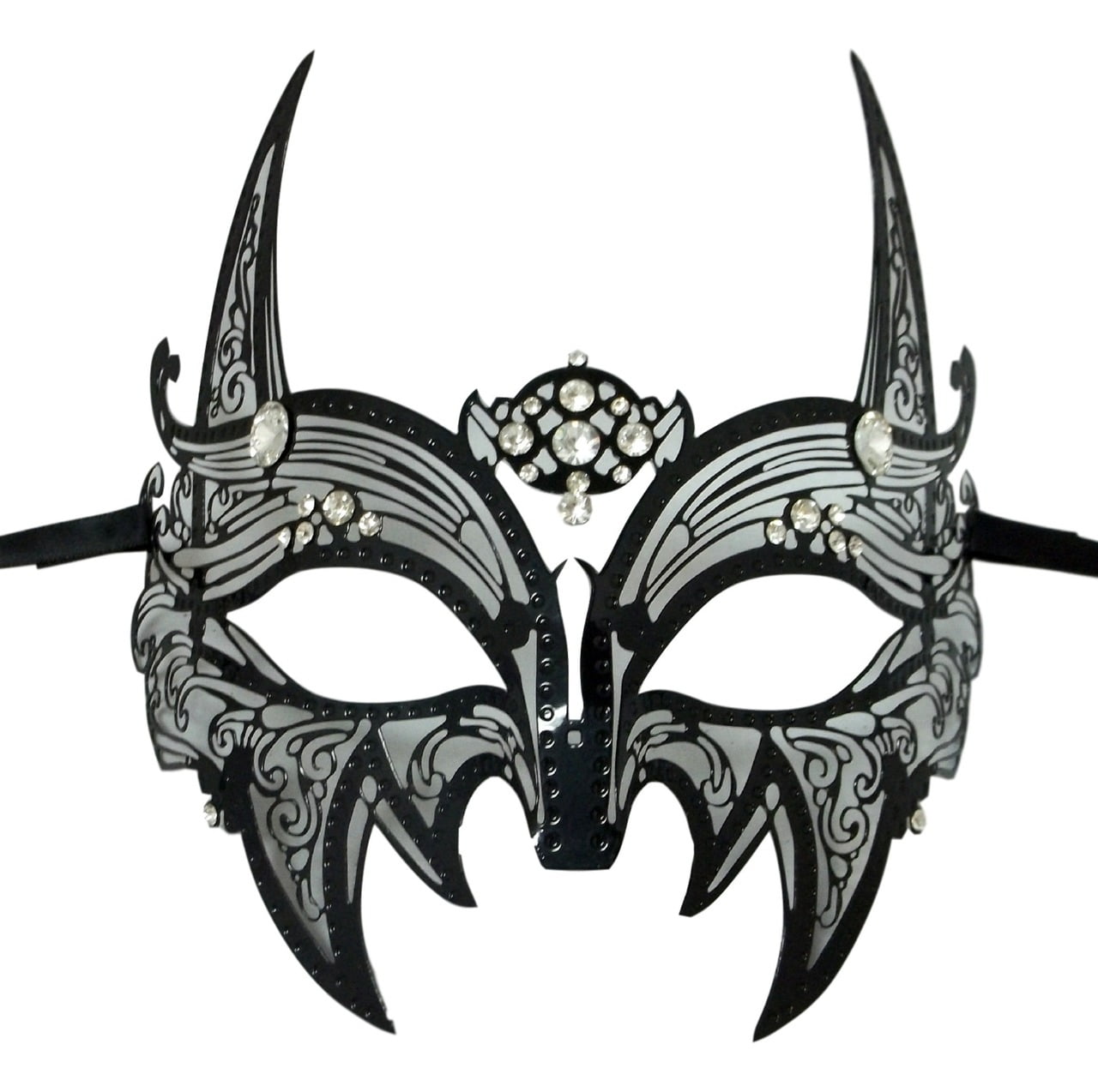 Black Gothic Wolf Crystals Laser Cut Venetian Masquerade Filigree