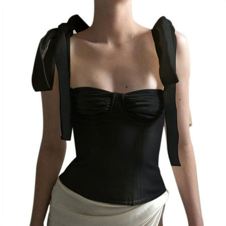 

Qiylii Women Lace Up Bow Camisole Summer Casual Low Cut Bodycon Backless Vest