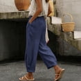 thumbnail image 4 of Yuanlook Ladies High Waist Linen Cotton Jogger Pants, Adjustable Drawstring Waist Functional Side Pockets Cuffed Cropped Loose Resort Trousers S-XXXL, 4 of 9