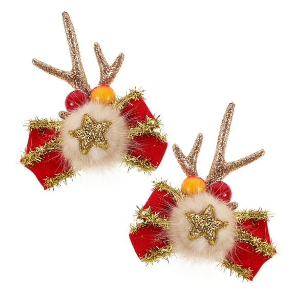 TAILTOSS Christmas Hair Clip Red Reindeer Antler for Women and Girls 2Pcs 3.3x2.7x0.9in