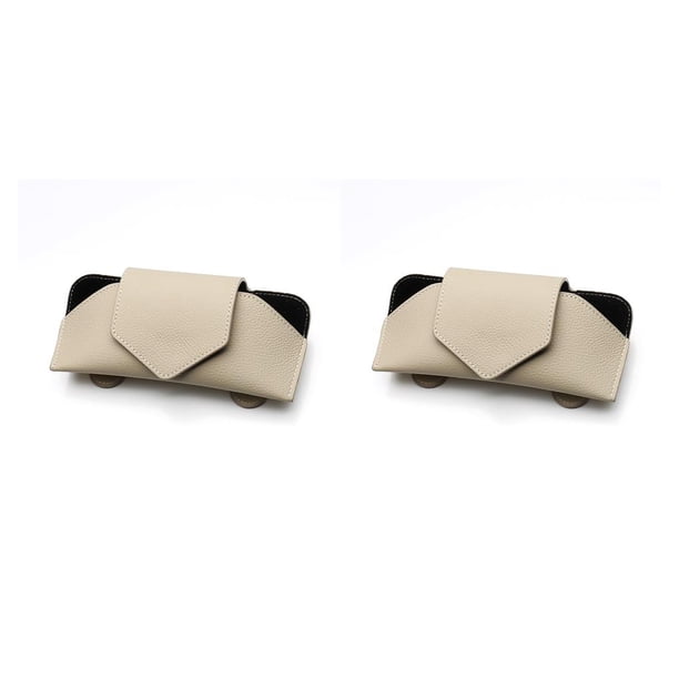 Kenally Funda de cuero con clip para gafas de sombra de sol para coche, soporte para llave de tarjeta Interior de automóvil universal para camión, Beige 2piezas Kenally CBP294826