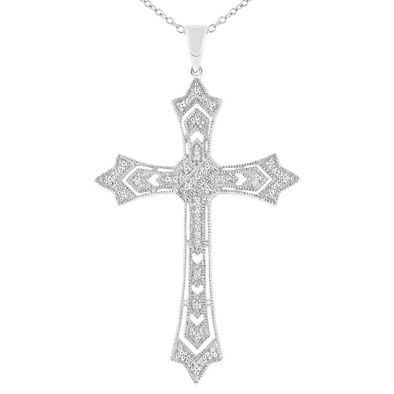 Dazzlingrock Collection Round White Diamond Religious Cross Pendant for Women with 18inch Gold Chain (0.26 ct. Color I-J, Clarity I1-I2) in 14K White Gold