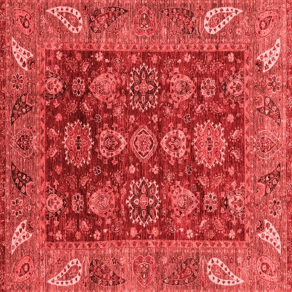 Ahgly Company Machine Washable Indoor Square Oriental Red Traditional Area Rugs, 8' Square