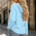 thumbnail image 3 of Lmueinov Long Sleeve Shirts for Women 100% Cotton Button Down Drawstring Hooded Shirts Solid Casual Lightweight Going Out Tops for Summer Fall Travel, 3 of 6