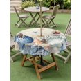 thumbnail image 4 of Outdoor Tablecloth with Umbrella Hole for Patio/Picnic/Party/Camping, Navy Blue Coastal Waterproof Table Cloth Round Cover Washable, Shell Starfish Coral Nautical Beige Ocean (Dia 54"), 4 of 9