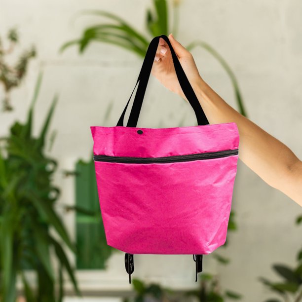 Carro De La Compra Bolsas de comestibles con ruedas Oxford de fácil instalación para viaje de campamento (rojo rosa)