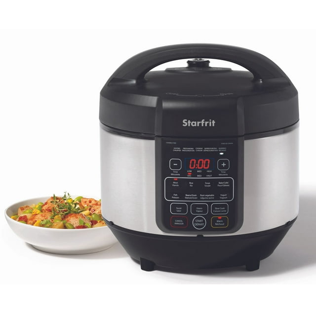 Starfrit Electric Pressure Cooker 8L (8,5Qt) Capacity, Steam Tray, Measuring Cup & Spatula, 11 Preset Cooking Functions, Black
