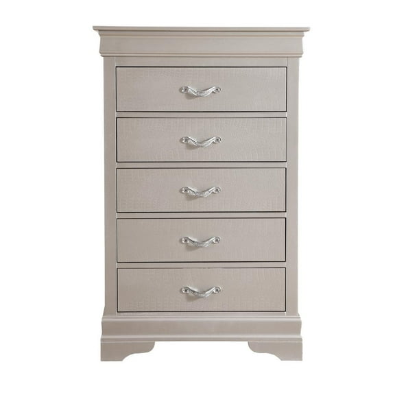 Passion Furniture Lorana Silver Champagne 5-Drawer Chest of Drawers (31 in. L X 16 in. W X 48 in. H), PF-G6500-CH