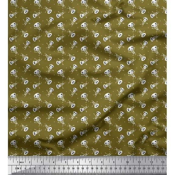 Soimoi Georgette Viscose Fabric Cartoon Skull Halloween Print Sewing Fabric Yard 42 Inch Wide
