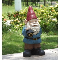 Hi-Line Gifts Standing Gnome Holding a Lantern Outdoor Garden Statue - 18.25"