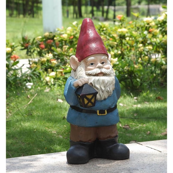 Hi-Line Gifts Standing Gnome Holding a Lantern Outdoor Garden Statue - 18.25"