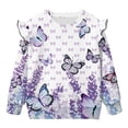 thumbnail image 5 of Xoenoiee Butterfly Bow Lavender Print Girl's Long Sleeve Crewneck Sweatshirts Toddler Graphic Shirts Top Drop Shoulder Sweater Top Ruffle Pullover Tops T Shirt, Size 4-5 Years, 5 of 7