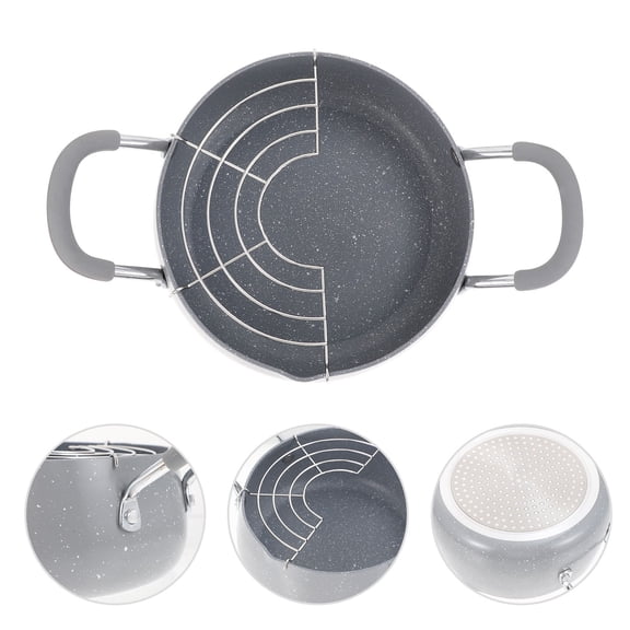 UPOUART Grey Aluminum Frying Pot, Non-Stick, with Oil Drip Drainer, for Kitchen