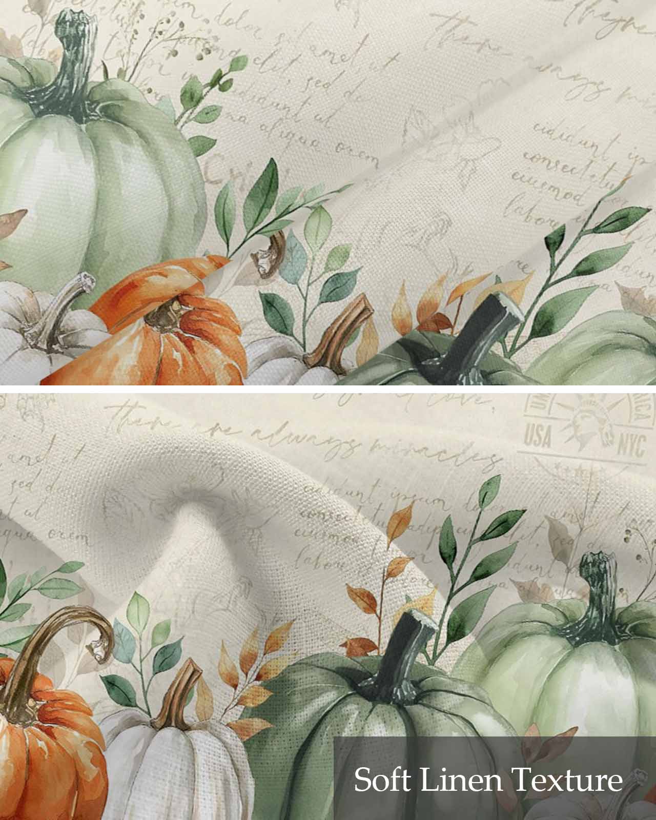 Sage Green Pumpkin Kitchen Valances for Windows Farmhouse Linen Window Valance Curtain for Living Room Window Treatment Thanksgiving Autumn Eucalyptus Valance Rod Pocket Topper Drape, 60 x 18 Inch