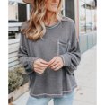 thumbnail image 3 of Blusa de mujer de fibra de poliéster con cuello redondo y hombros caídos, camisa informal de manga larga para Otoño e Invierno, 3 of 6