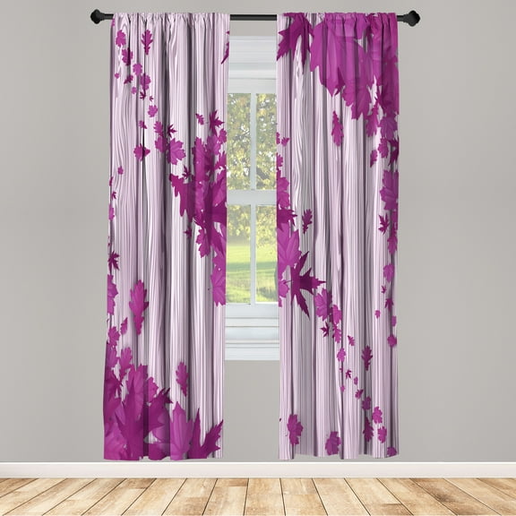 Ambesonne Autumn Curtains, Fall Art Maple Leaves Print, Pair of 28"x84", Fuchsia