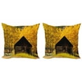 thumbnail image 1 of Ambesonne Autumn Throw Pillow Cover 2 Pack, Landscape Cottage Grunge, 20", Yellow and Brown, 1 of 2