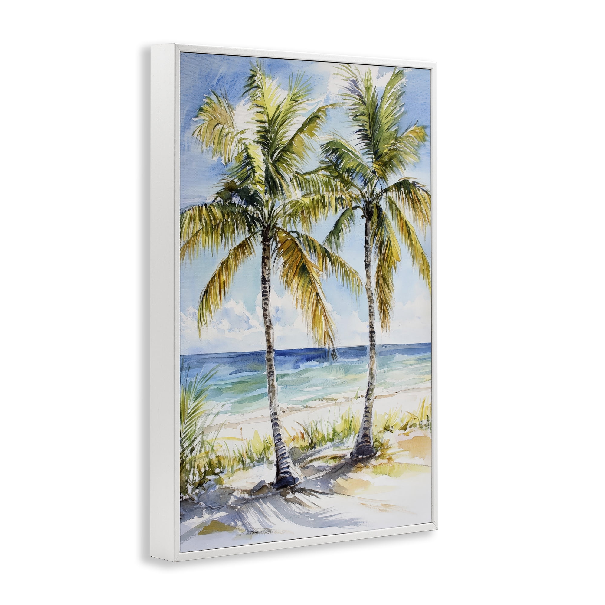 Stupell Industries Sandy Palms Duo Ocean View White Framed Giclee Art, design by Petal Prints Design