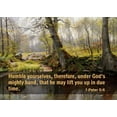 thumbnail image 2 of ArtsyQuotes 24x18 Black Ornate Wood Framed with Double Matting Museum Art Print Titled - Bible Verse Quote 1 Peter 5:6, Peder Mork Monsted - A Tranquil Pond, 2 of 4
