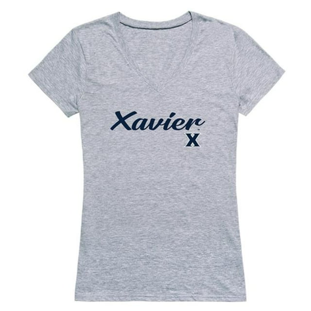 W Republic Products 555-417-HGY-04 Xavier University T-Shirt Script pour Femmes, Gris Chiné - Extra Large