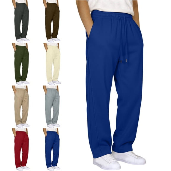 Babcutegg Straight Leg Sweatpants for Men Drawstring Loose Fit with Pockets Fall Winter Casual Active Pants Khaki Size 2XL