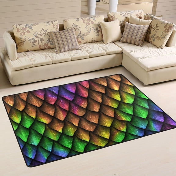 SKYSONIC 36x24in Colorful Dragon Scales Area Rug, Reptile Skin Non-Slip Floor Carpet for Indoor Living Dining Room Bedroom