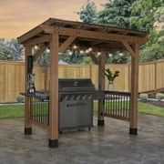 Backyard Discovery Saxony 8x5 Cedar Wood Grill Gazebo, Galvanized Steel Roof, Bar Tops