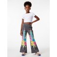 thumbnail image 4 of 9-10Y Girls Colored Flared Pants Digital Print Trousers Slim-Fit Wide Leg Flare for Spring Summer Autumn, 4 of 6