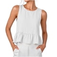thumbnail image 5 of APEXFWDT Peplum Top Women's Cotton Linen Beach Ruffle Tank Top Round Neck Sleeveless Cute Casual Summer Shirt, 5 of 8