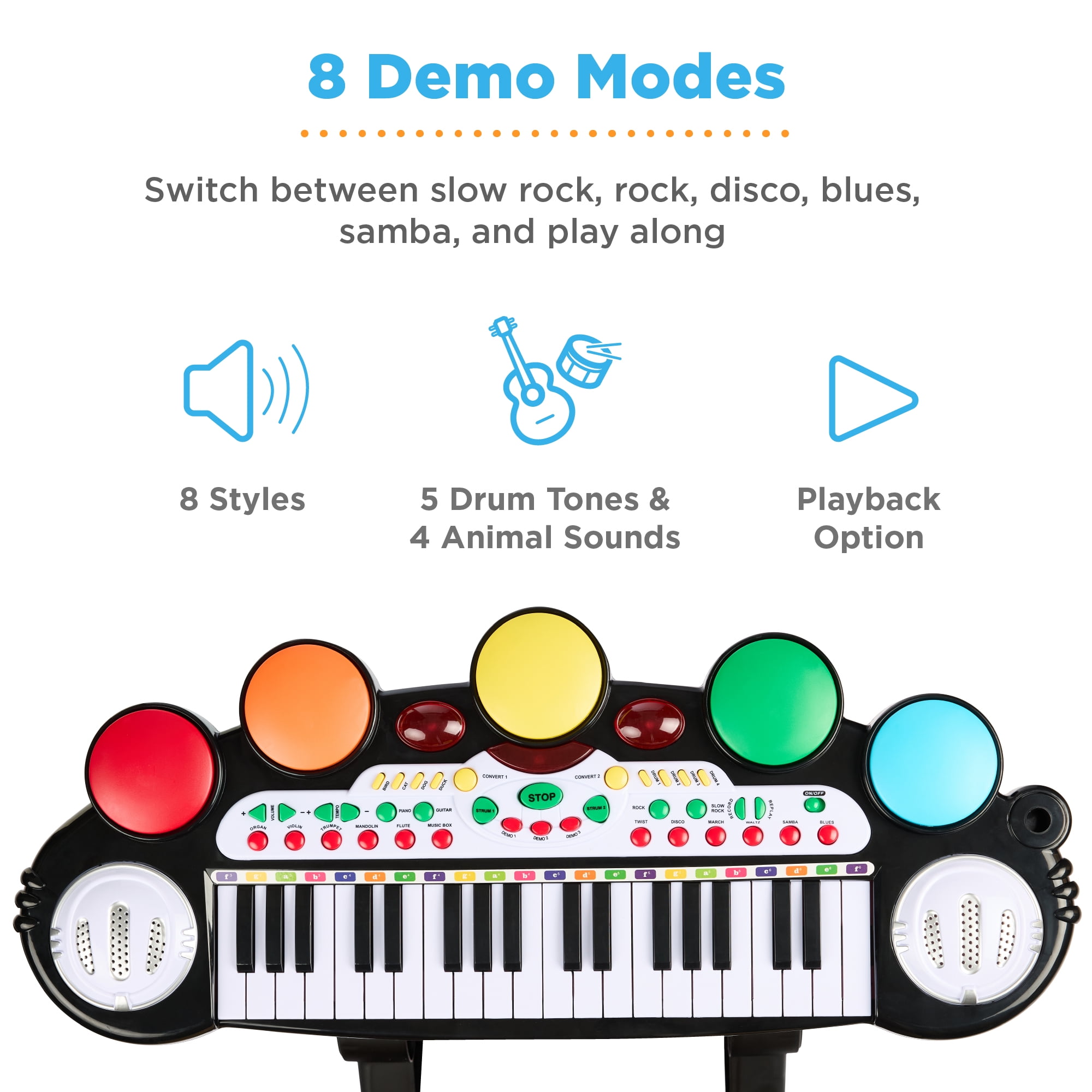 Best Choice Products 37-Key Kids Electronic Piano Keyboard w/ Multiple Sounds, Lights Microphone, Stool - Black