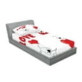 thumbnail image 2 of Ambesonne Animal Fitted Sheet & Pillow Sham Set, Funny Dog with Hearts, Twin, Red White, 2 of 2